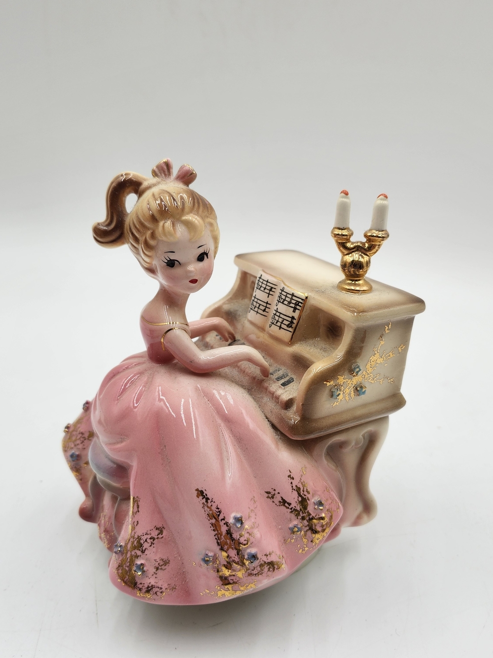 VINTAGE JOSEF ORIGINALS GIRL PLAYING PIANO MUSICAL FIGURINE box